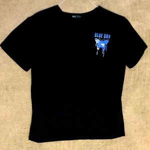 Black tee with blue butterflies